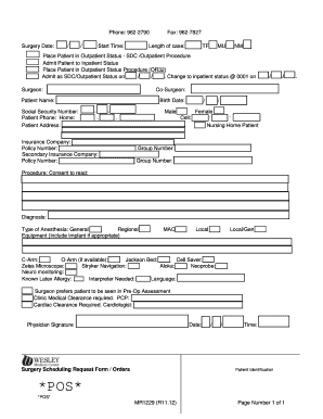 Surgery Paperwork  Form