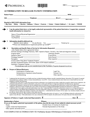 AUTHORIZATION to RELEASE PATIENT INFORMATION ProMedica Promedica