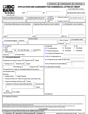 Letter of Credit Application Form