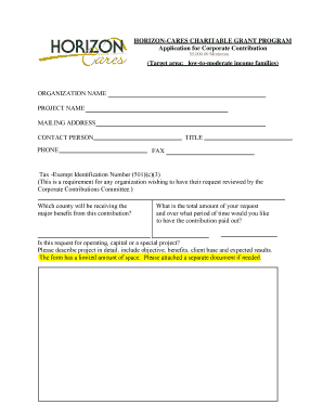 Horizon Cares Charitable Grant Application Horizon Bank  Form