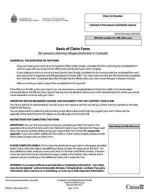 Basis of Claim Form