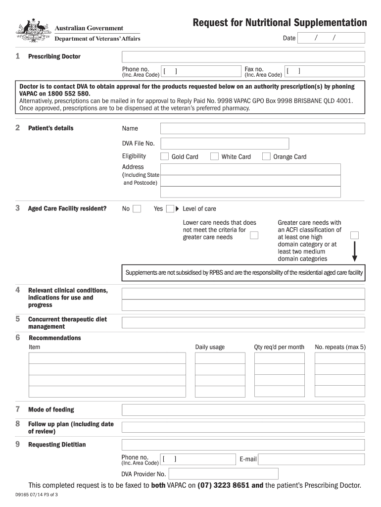  Request for Nutritional Supplementation Form 2014