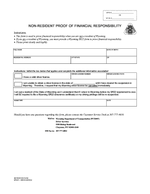 Non Resident Proof of Financial Responsibility Wyoming Department Dot State Wy  Form