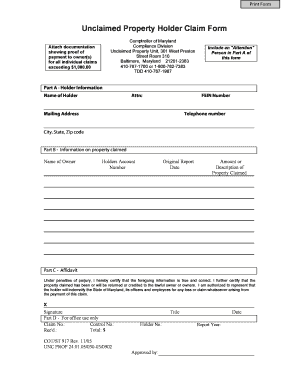 Maryland Unclaimed Property  Form