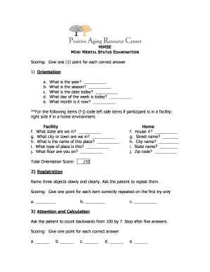 MMSE Mini Mental State Exam Tdh Org  Form