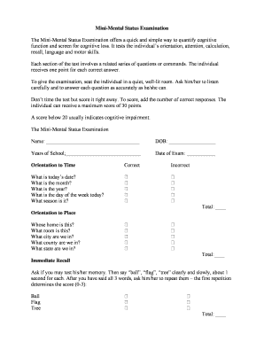 Mini Mental Status Examination Tdh Org  Form