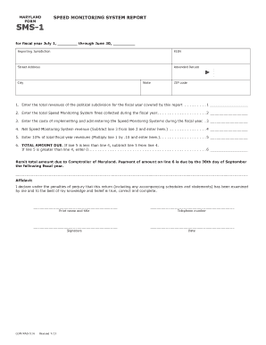 Maryland Speed Monitoring System Report SMS 1 Comptroller of  Form