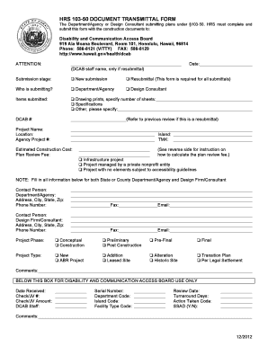 Hrs 103 50 Document Transmittal Form Hawaii Department of Health