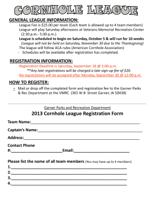 Cornhole League Registration Form Garneriowa Org Garneriowa