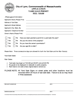 Yard Sale Permit Application Lynn  Form