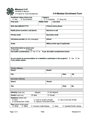 Enrollment Procedures 4 H Youth Development Program UC ANR  Form