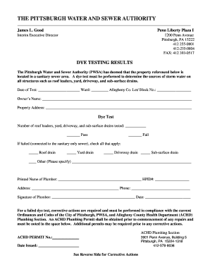 Dye Testing Results FORM City of Pittsburgh Apps Pittsburghpa