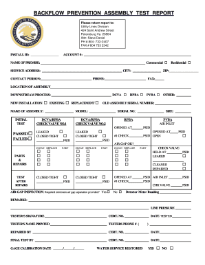 BACKFLOW PREVENTION ASSEMBLY TEST REPORT Petersburg Petersburg Va  Form