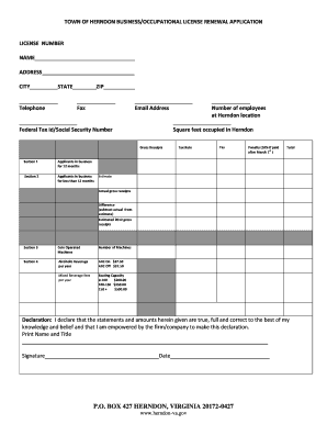  Town of Herndon Business License Renewal Fill Out Oline 2013