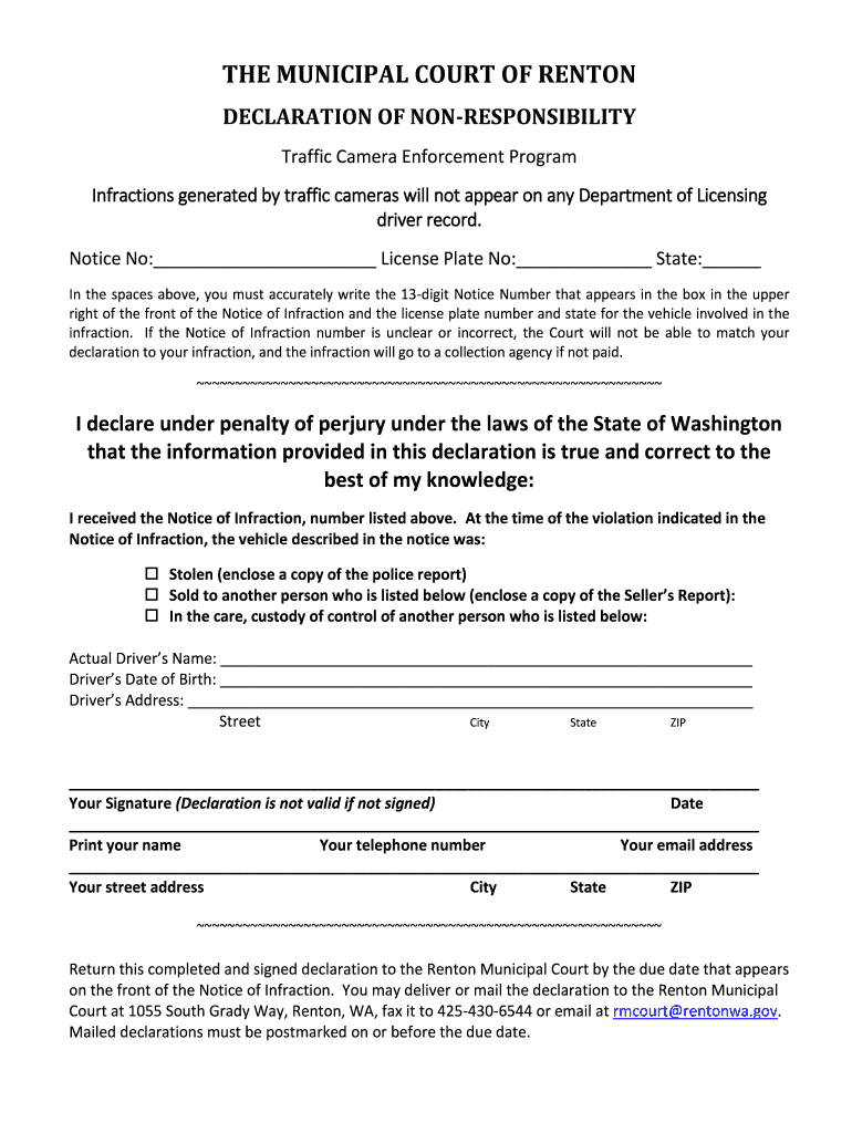 Affidavit of Non Responsibility  Form