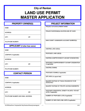 City of Renton LAND USE PERMIT MASTER APPLICATION Rentonwa  Form