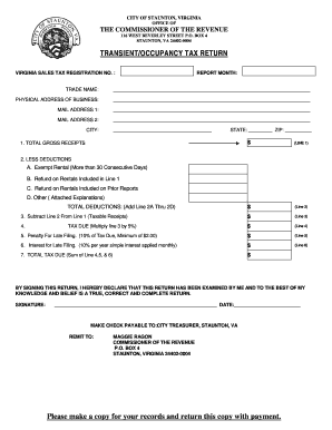 Transient Tax Form City of Staunton, VA