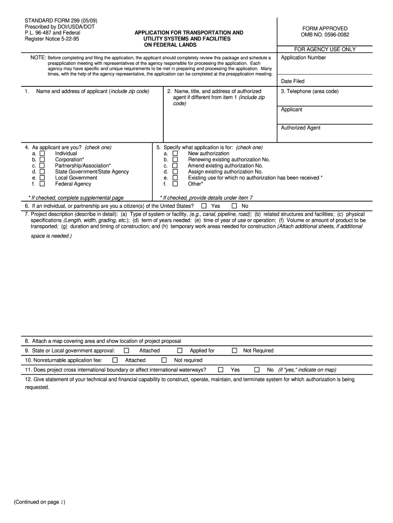  General Application Form SF 299  USDA Forest Service  Fs Usda 2009