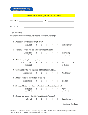 Web Site Usability Evaluation Form