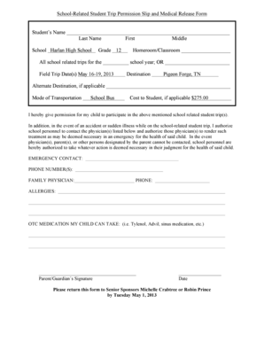 Senior Trip Permission Slip DOC  Form