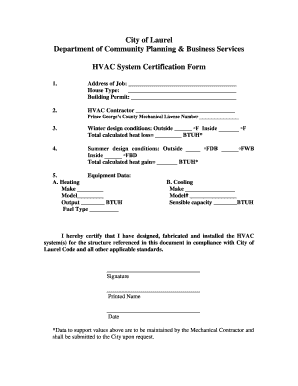 Heater Certification Form