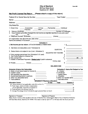 City of Stanford Net Profit License Fee Return Please Attach a Copy Stanfordky  Form
