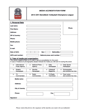 MEDIA ACCREDITATION FORM CEV Pallavolo Lugano