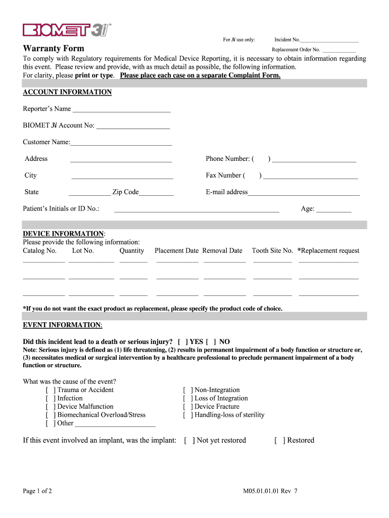 3i Warranty  Form