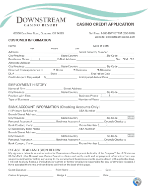 CASINO CREDIT APPLICATION Downstream Casino  Form