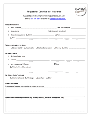 Certificate Requests Vantreo  Form