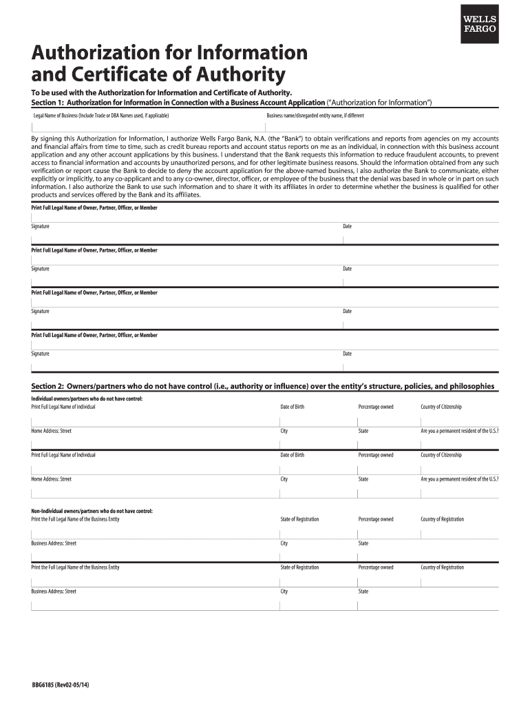 Wells Fargo Certificate Of Authority - Fill Out and Sign ...