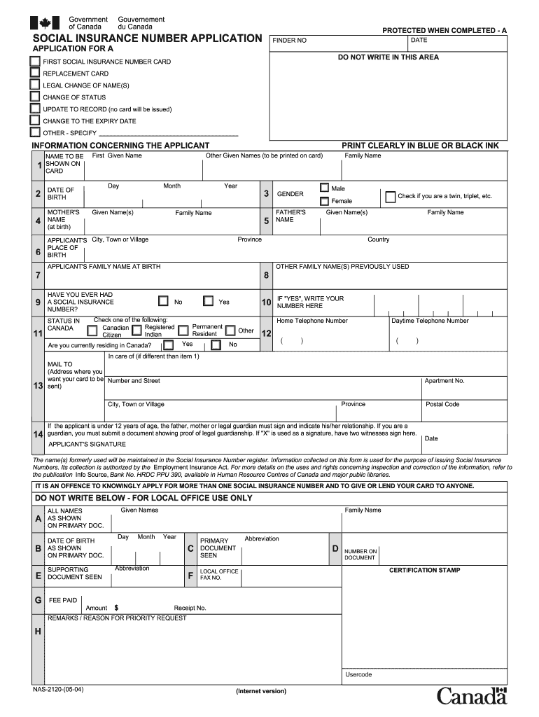  Social Insurance Number Application Form 2004