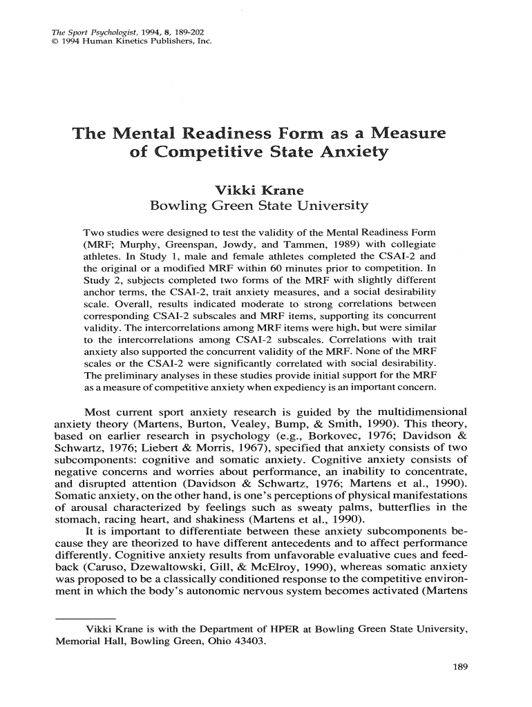 Mental Readiness Form