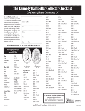 Printable Coin Checklist  Form