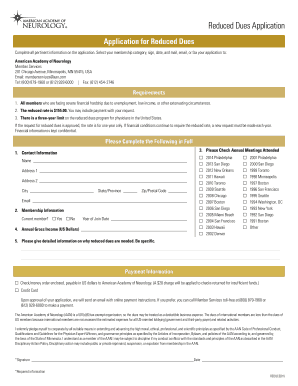 Reduced Dues Application American Academy of Neurology  Form