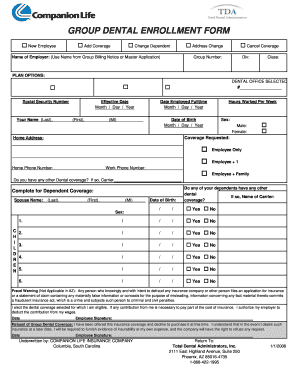 Tda Group Dental Enrollment Form