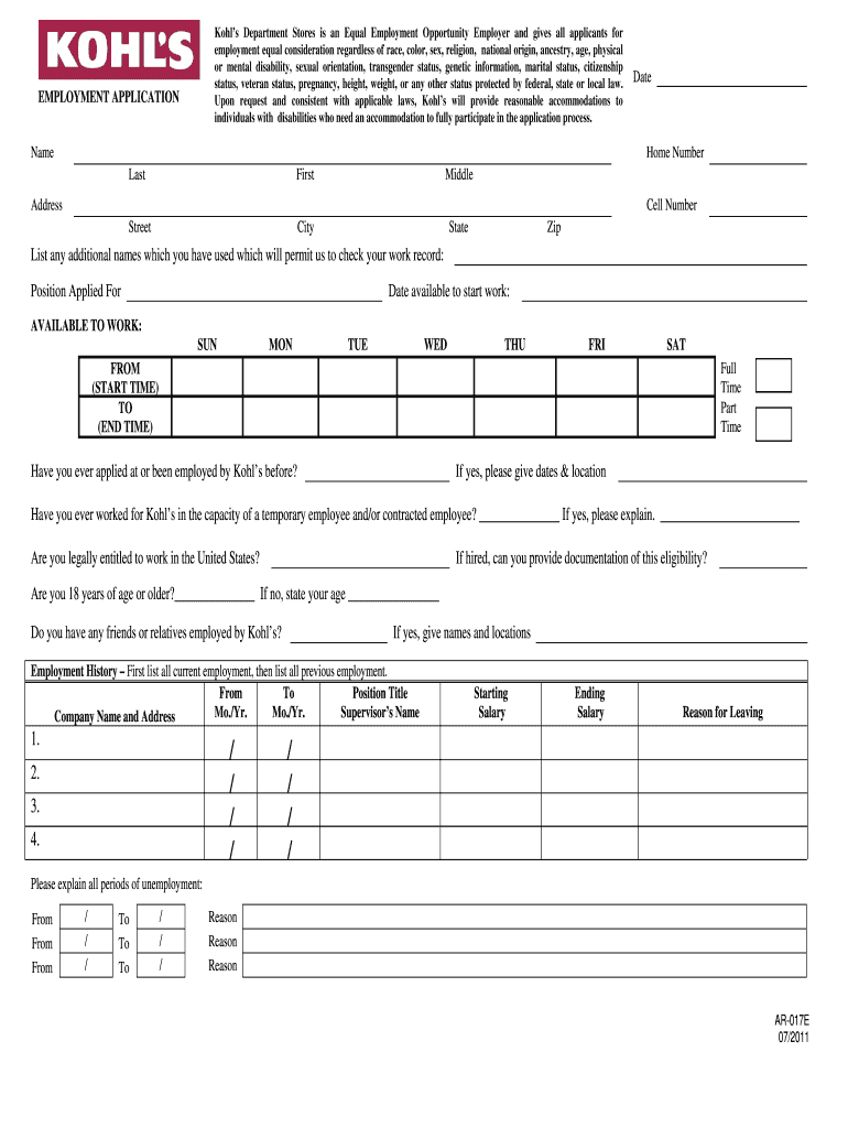  Kohls Application 2011-2024