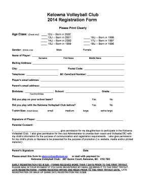 Volleyball Registration Form