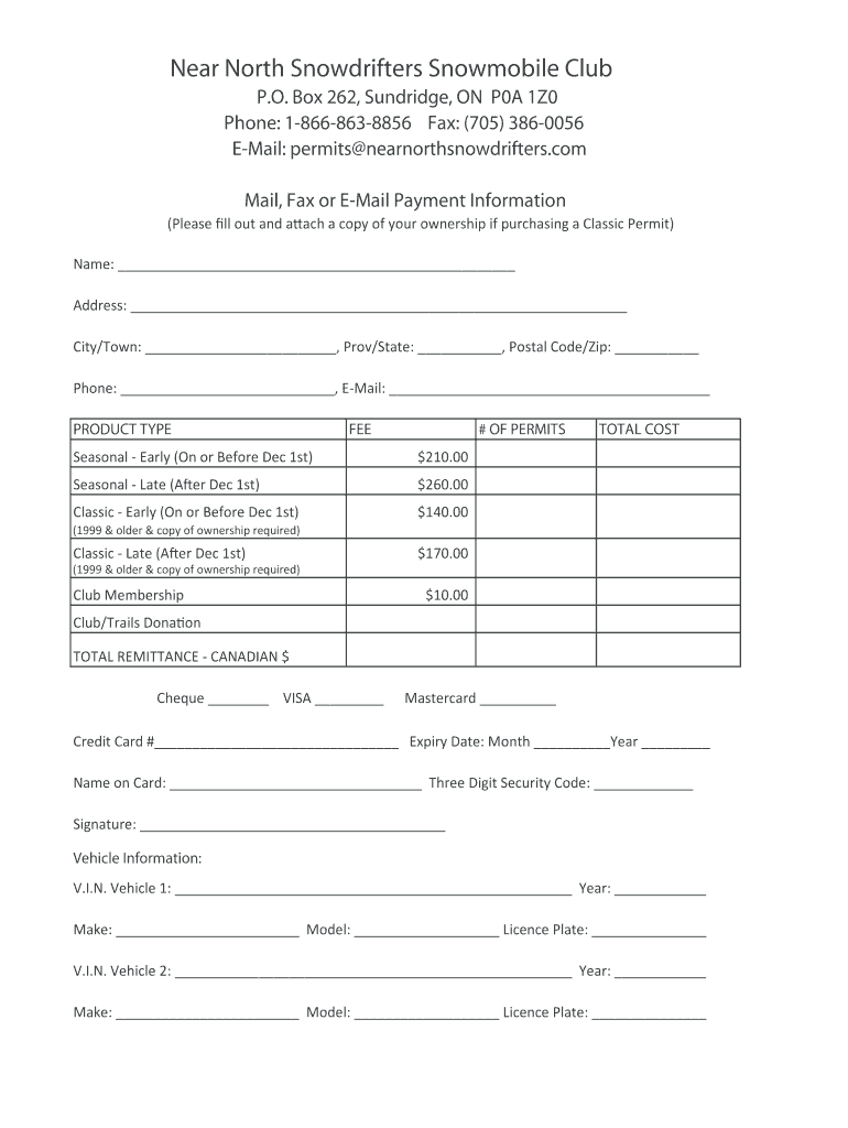 Snowdrifter Payment Form PDF  near North Snowdrifters