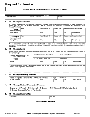 Complete Request for Service Form Fidelity and Guaranty Life