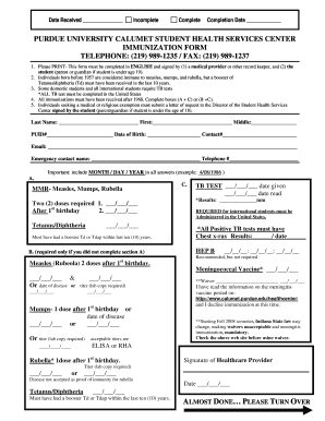  Purdue Immunization Form 2009-2024