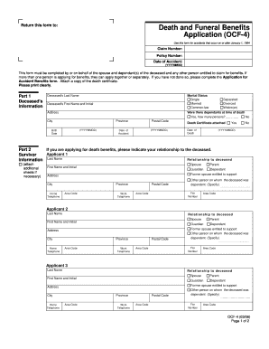  OCF 4 Death and Funeral Benefits Application Effective March 1 2006-2024