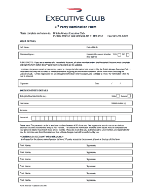 British Airways Third Party Nominee  Form