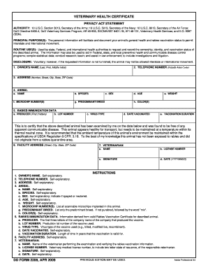 Vet Health Certificate Print  Form