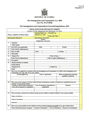 Immigration Form 9 Zambia