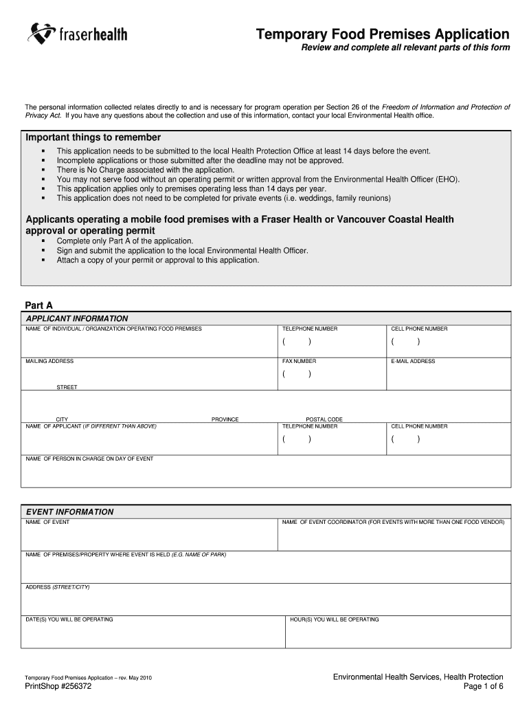  Food Premises Application 2010-2024