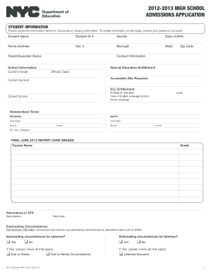 High School Application  Form