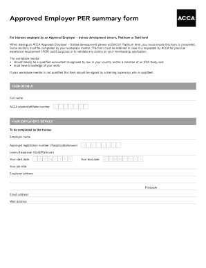 Approved Employer PER Summary Form ACCA