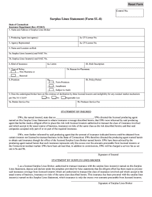 Surplus Lines Statement SL 8 Form and Instruction Braishfield