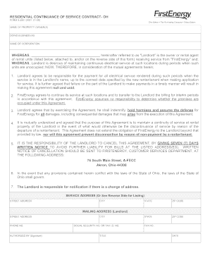 RESIDENTIAL CONTINUANCE of SERVICE CONTRACT OH  Form